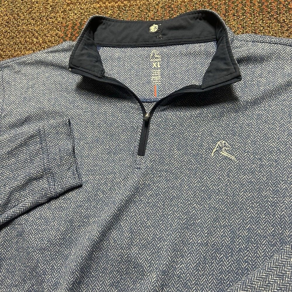 Rhoback Herringbone Jacquard Performance Quarterzip Blue Men's XL Soft Golf